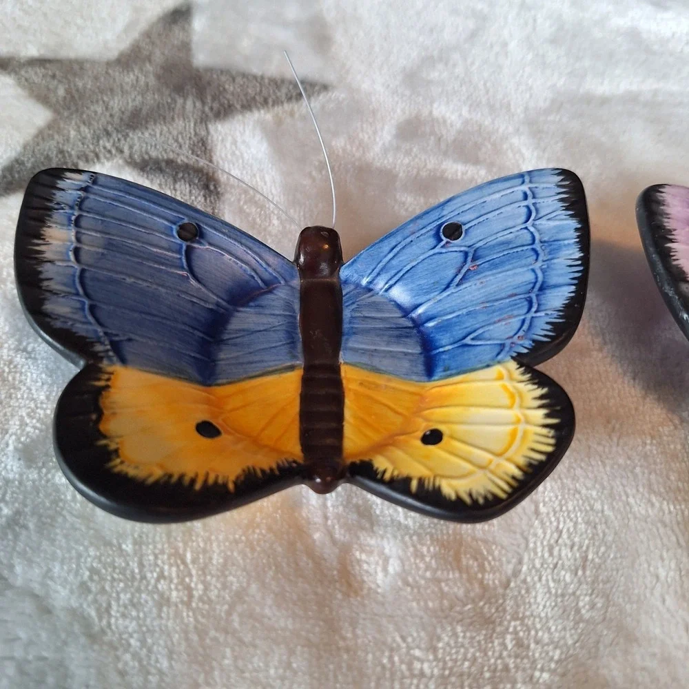 Yankee Butterfly Tea Light Candle Holders Blue & Purple Ceramic